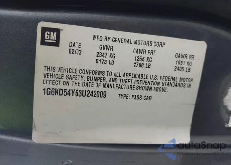 2003 Cadillac Deville Standard z USA, uszkodzony, nr VIN 1G6KD54Y63U242009